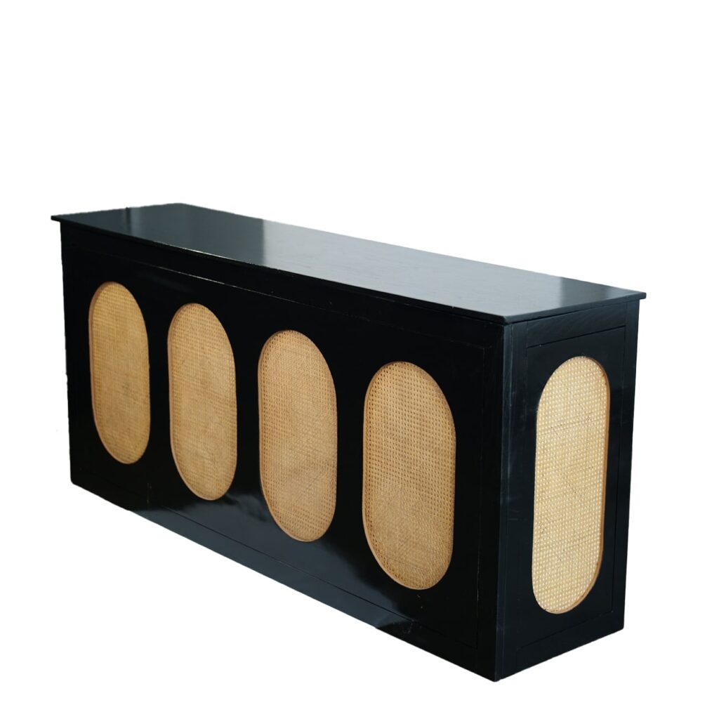 Fleetwood Black Satin Bar with Rattan Insert | Elite/PBS Tents and Events
