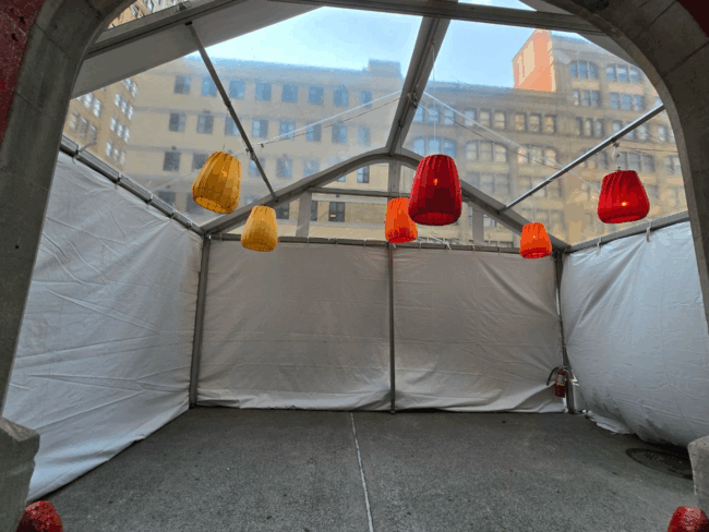 Colorful lanterns in tent